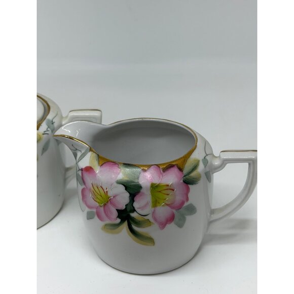 Vintage Noritake Azalea Sugar Bowl & Creamer Set Pink Floral Hand Painted Japan - Picture 4 of 9